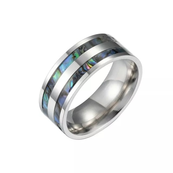 👑Men 8MM wide titanium stainless steel abalone - Picture 6 of 7